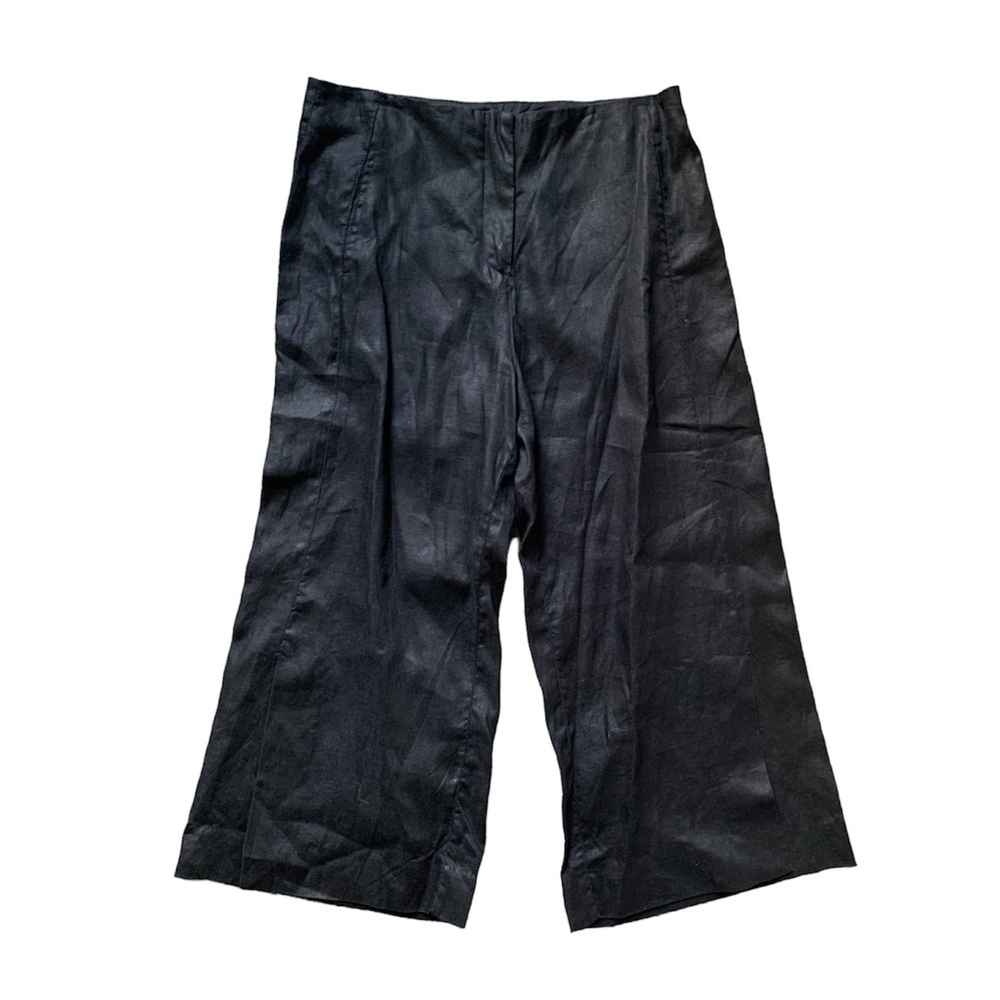 Foil Wide Leg Black 100% Linen Capri Pants 8